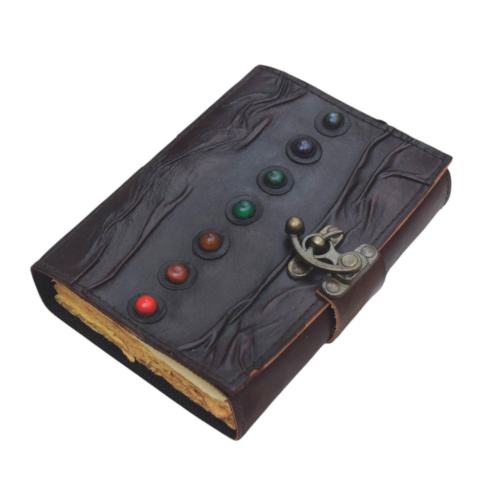 DSC_0044 Seven Stone Antique Leather Journal – Handmade Vintage Diary with Brass Clasp - Image 1