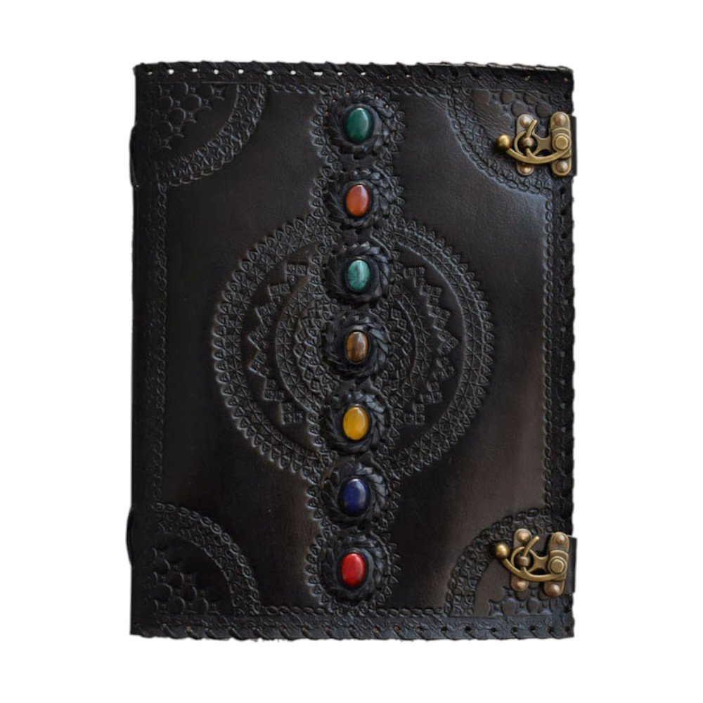leather chakra journal, handmade leather journal, chakra diary, leather notebook, gemstone journal, seven chakra journal, embossed leather journal, vintage leather diary, spiritual journal, book of shadows journal, mystical journal, leather sketchbook, handmade diary, antique leather notebook, fantasy journal, meditation journal, writing journal, leather book, vintage notebook, unique leather journal