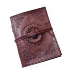 Vintage Embossed Leather Journal with Antique Wraparound Strap & Blue Stone | Handmade Writing Diary Notebook