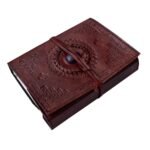 Vintage Embossed Leather Journal with Antique Wraparound Strap & Blue Stone | Handmade Writing Diary Notebook - Image 5