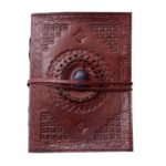 Vintage Embossed Leather Journal with Antique Wraparound Strap & Blue Stone | Handmade Writing Diary Notebook - Image 4