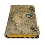 Vintage Leather Eye Spellbook Journal with Dual Brass Lock Clasps – Handcrafted Book of Shadows, Wiccan Grimoire & Halloween Prop - Image 7