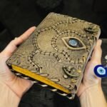 Vintage Leather Eye Spellbook Journal with Dual Brass Lock Clasps – Handcrafted Book of Shadows, Wiccan Grimoire & Halloween Prop - Image 2